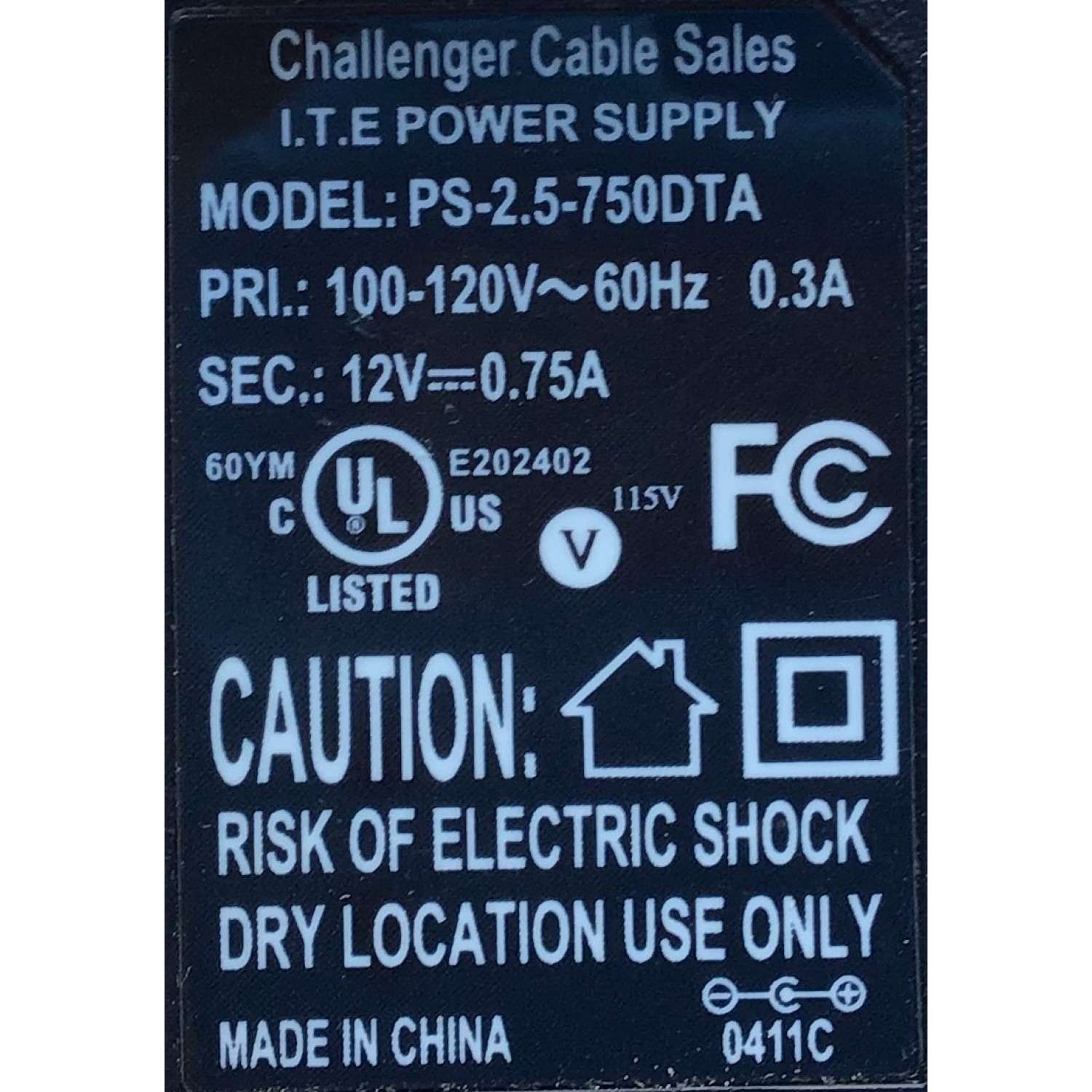 ADAPTADOR CHALLENGER / PS-2.5-750DTA / 100-120V / SALIDA VCD 12V - 0.75A  / 60Hz / MODELO PS-2.5-750DTA	 - Imagen 2